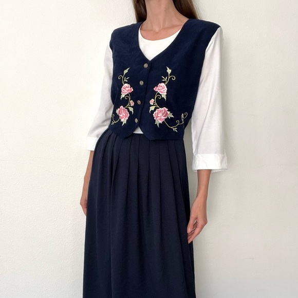 OLIVIA ROSE 80s Boho Vintage Floral Embroidered Vested Maxi Dress - Picture 5 of 9